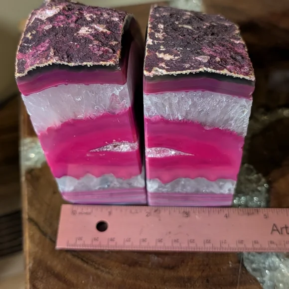 Pair of Brazilian Agate Geodes Dyed Pink Polished Sections for Bookends, Etc - Picture 8 of 14
